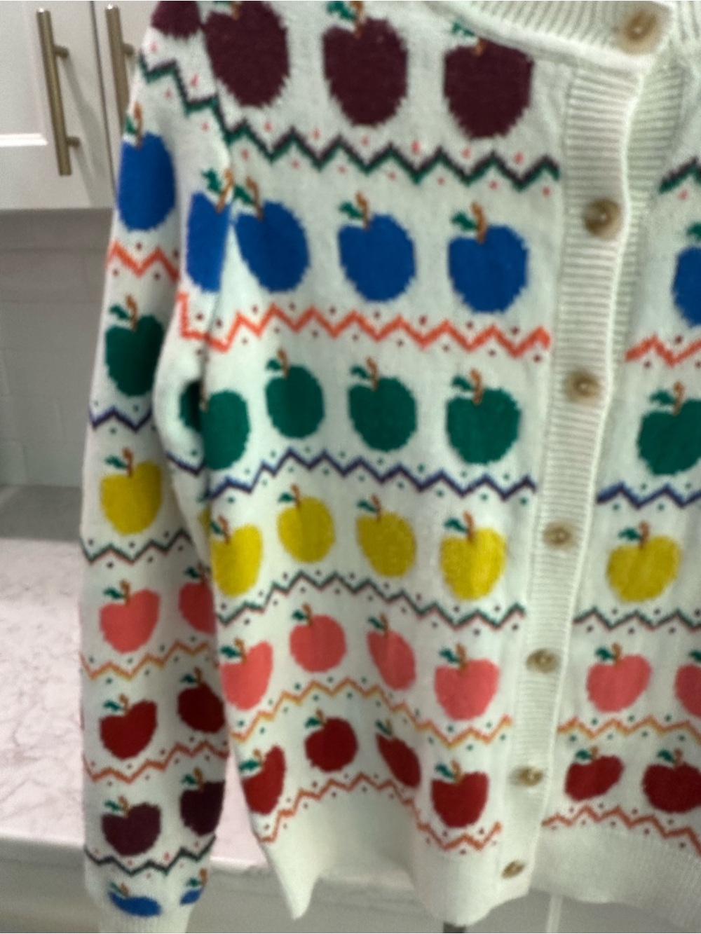 Womens Boden Cardigan Sweater with ADORABLE Multi-Color Apple Motif - Picture 3 of 7